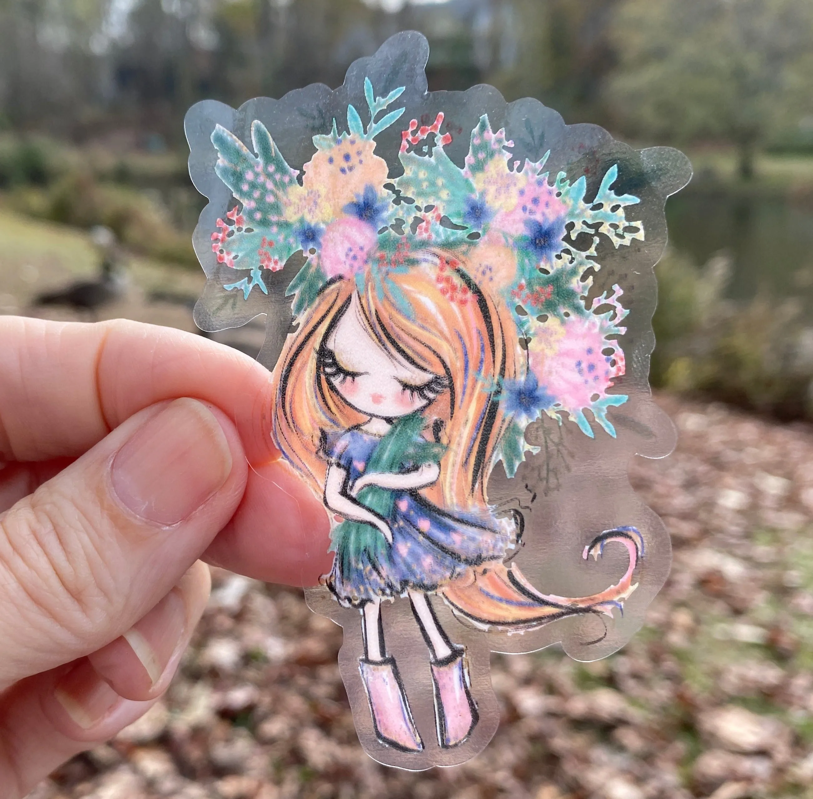 Sticker 3C Garden Girl with Straight Red Hair