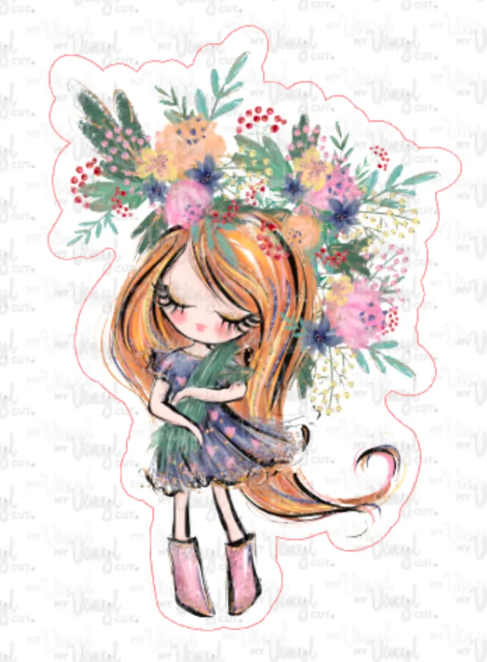 Sticker 3C Garden Girl with Straight Red Hair