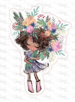 Sticker 3D Garden Dark Skin Girl with Curly Hair