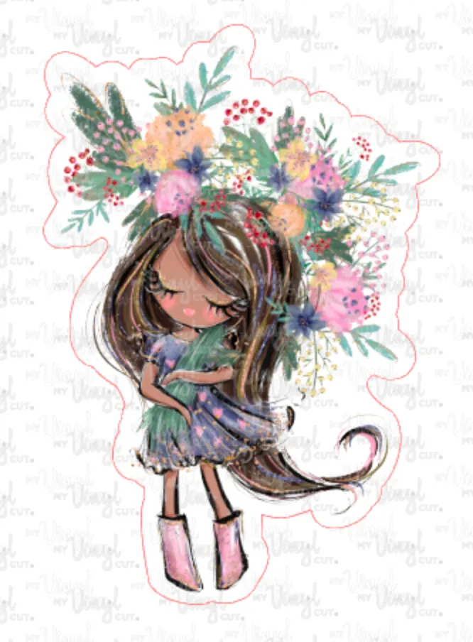 Sticker 3D Garden Dark Skin Girl with Straight Hair