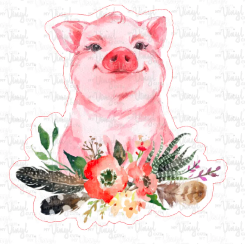 Sticker PIG Various Pigs with flowers and feathers Choose your piggy