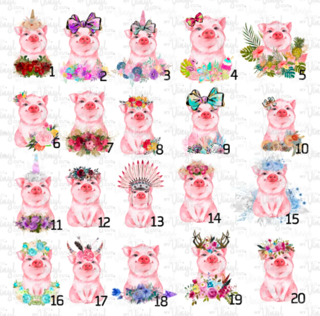 Sticker PIG Various Pigs with flowers and feathers Choose your piggy