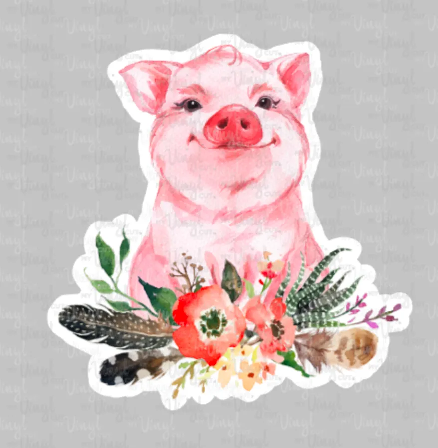 Sticker PIG Various Pigs with flowers and feathers Choose your piggy