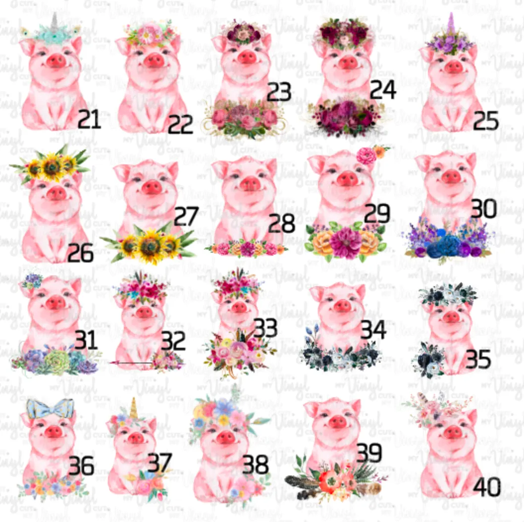 Sticker PIG Various Pigs with flowers and feathers Choose your piggy