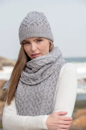 Super Soft Aran Hat & Scarf Set-Grey