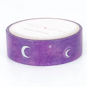 Sweet Purple Crescent Moon Sky washi (15mm   silver holographic foil) - Restock