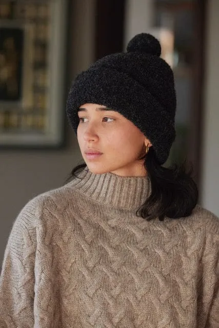 Teddy Boucle Beanie with Pom