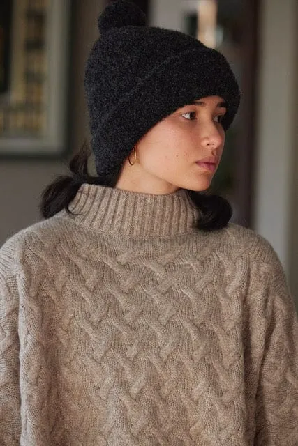 Teddy Boucle Beanie with Pom