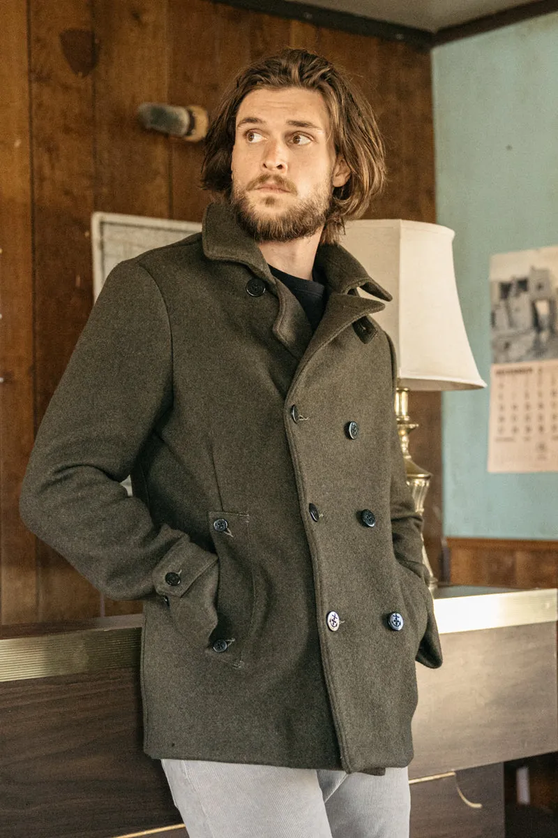 The Mallet Peacoat 21oz Melton Wool - Military Green