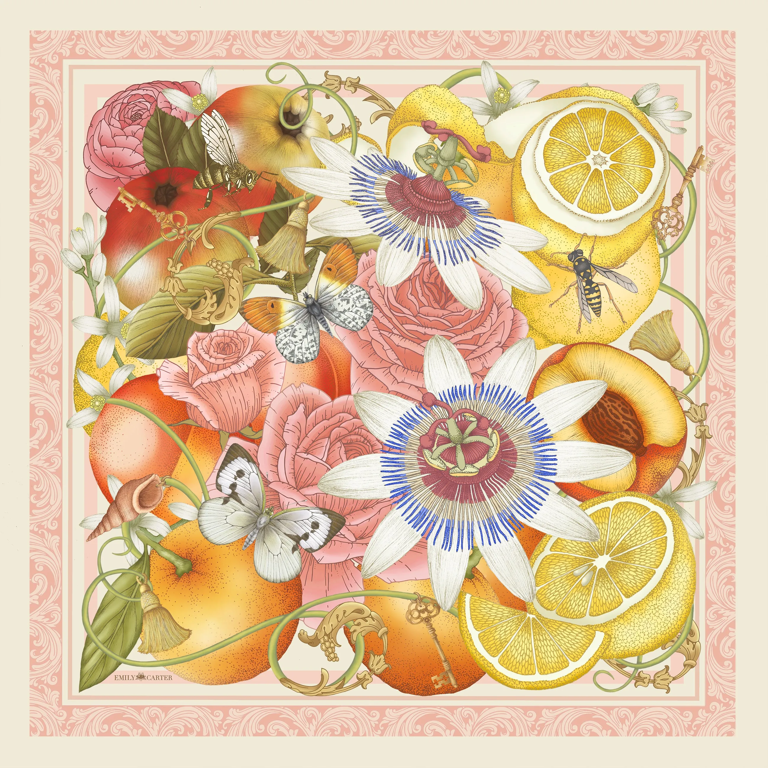 The Rose & Lemon Silk Scarf | 90x90cm [Preorder]