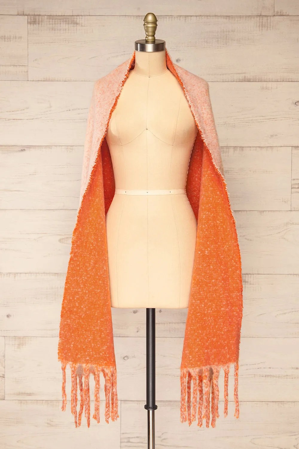 Tostado Orange | Soft Fuzzy Knitted Orange & Beige Scarf