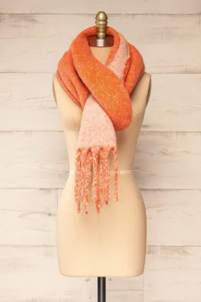 Tostado Orange | Soft Fuzzy Knitted Orange & Beige Scarf