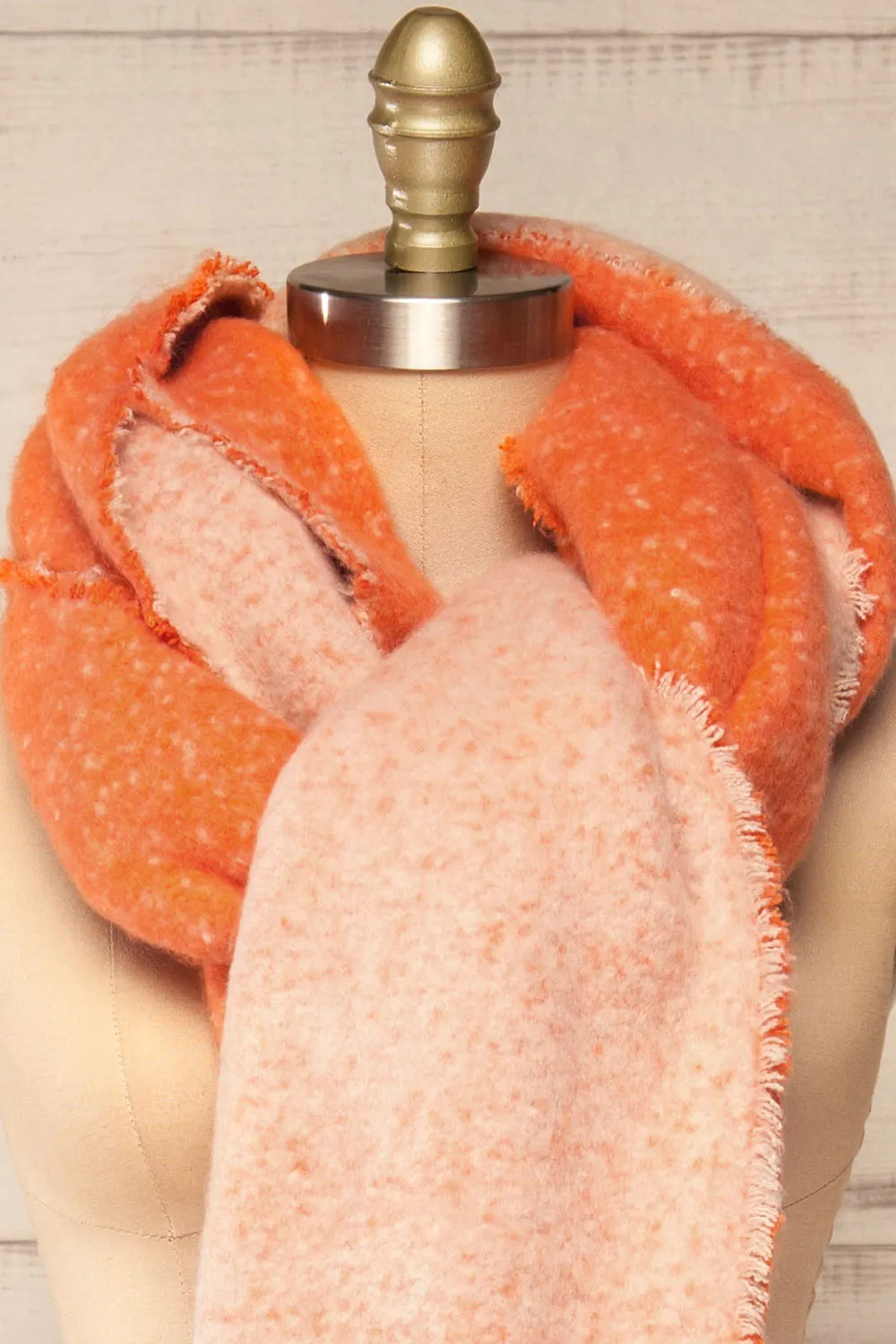 Tostado Orange | Soft Fuzzy Knitted Orange & Beige Scarf