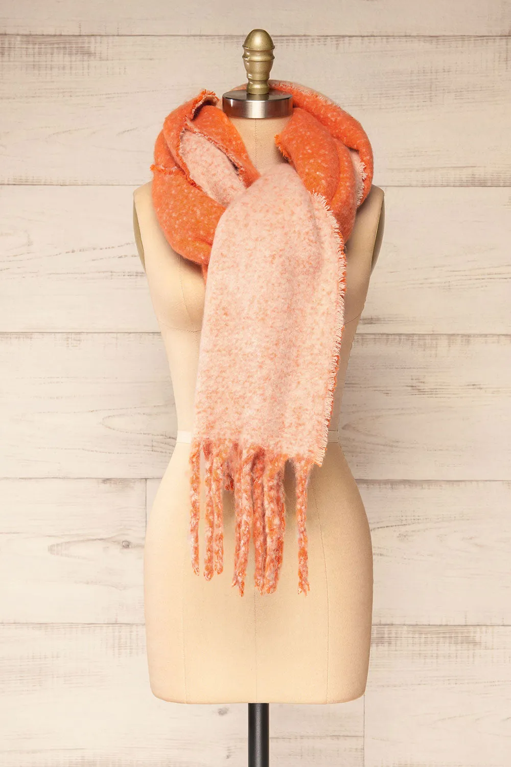 Tostado Orange | Soft Fuzzy Knitted Orange & Beige Scarf