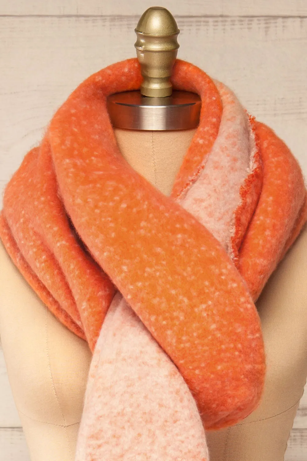 Tostado Orange | Soft Fuzzy Knitted Orange & Beige Scarf