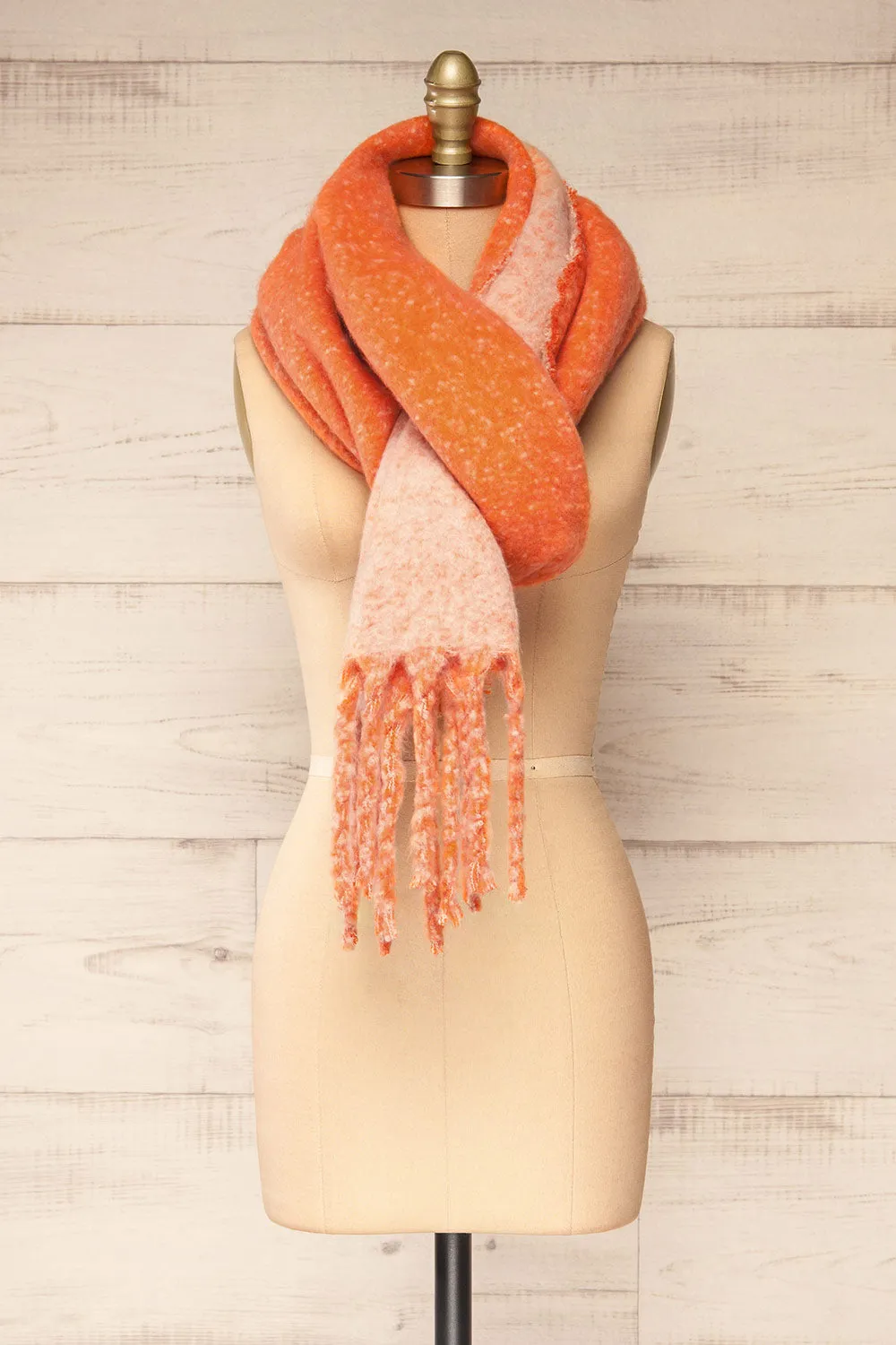 Tostado Orange | Soft Fuzzy Knitted Orange & Beige Scarf