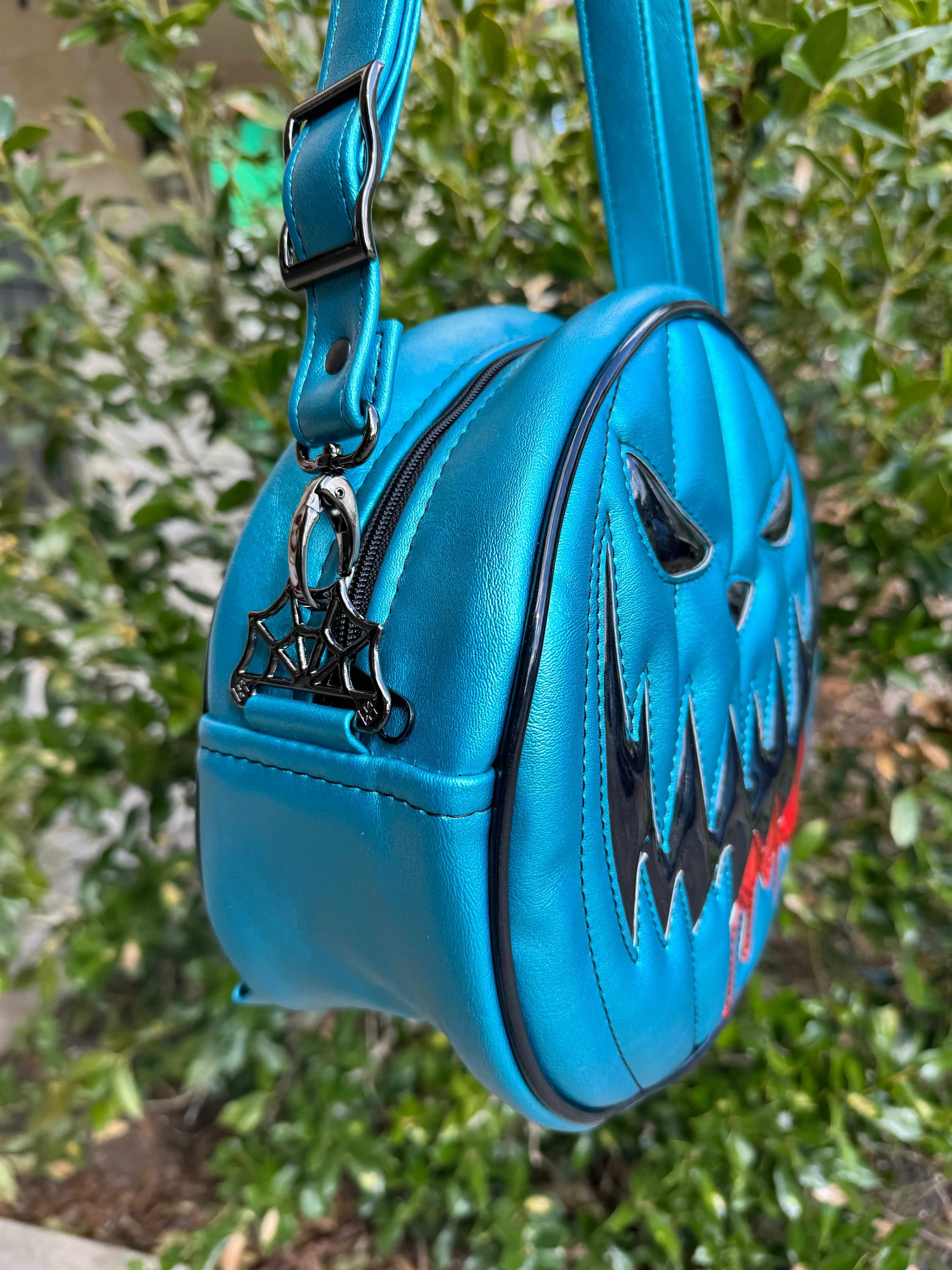 Turquoise Pearl Mean Face Ooze Backpack - Oil Slick Holo Glitter, Red Holo - *PRE-ORDER