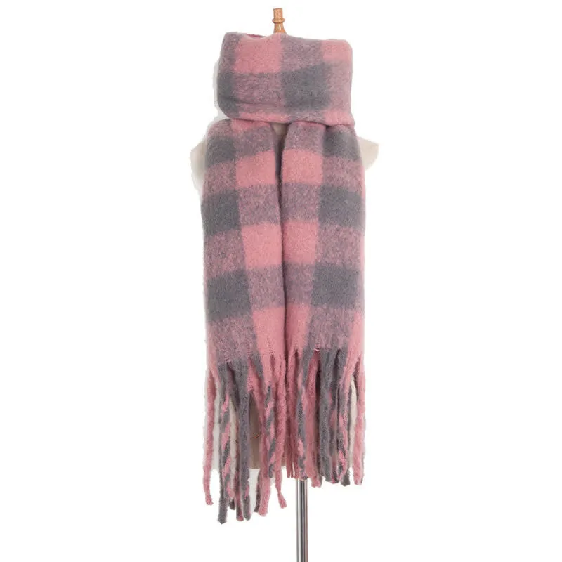 Unisex Oversized Color Block Tassels Roving Scarf