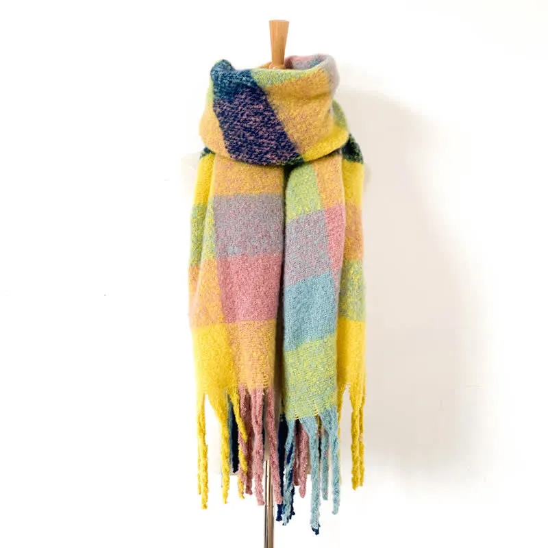 Unisex Oversized Color Block Tassels Roving Scarf