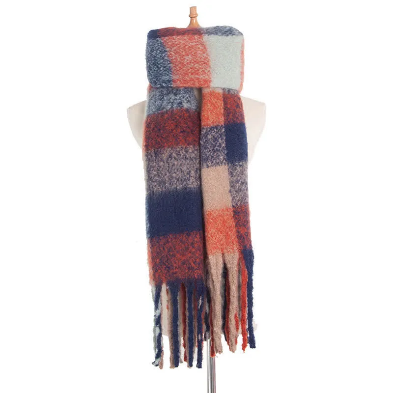 Unisex Oversized Color Block Tassels Roving Scarf