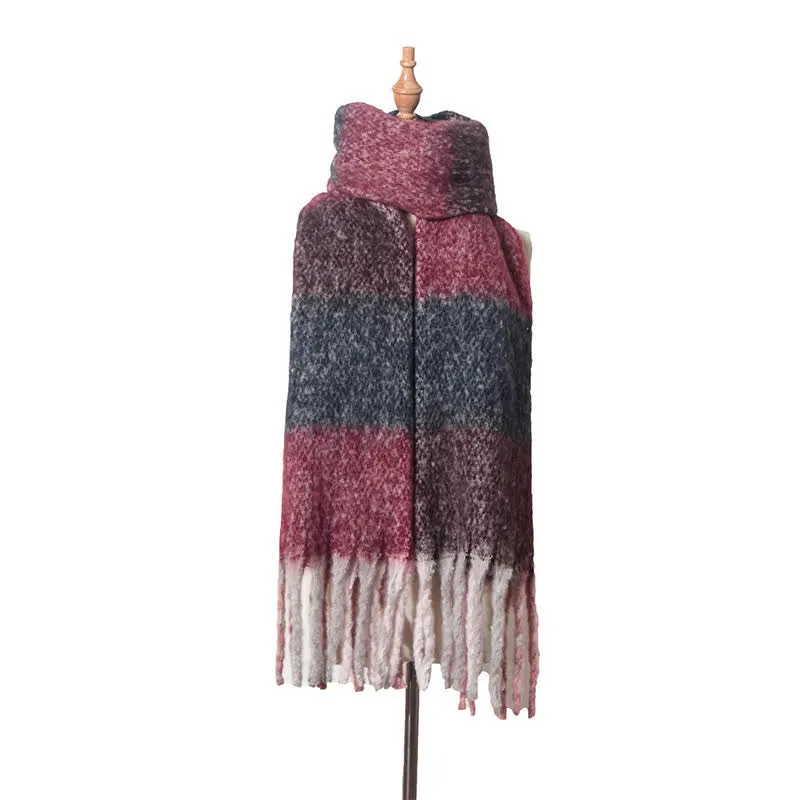 Unisex Oversized Color Block Tassels Roving Scarf