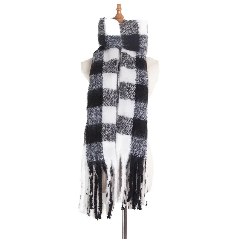 Unisex Oversized Color Block Tassels Roving Scarf