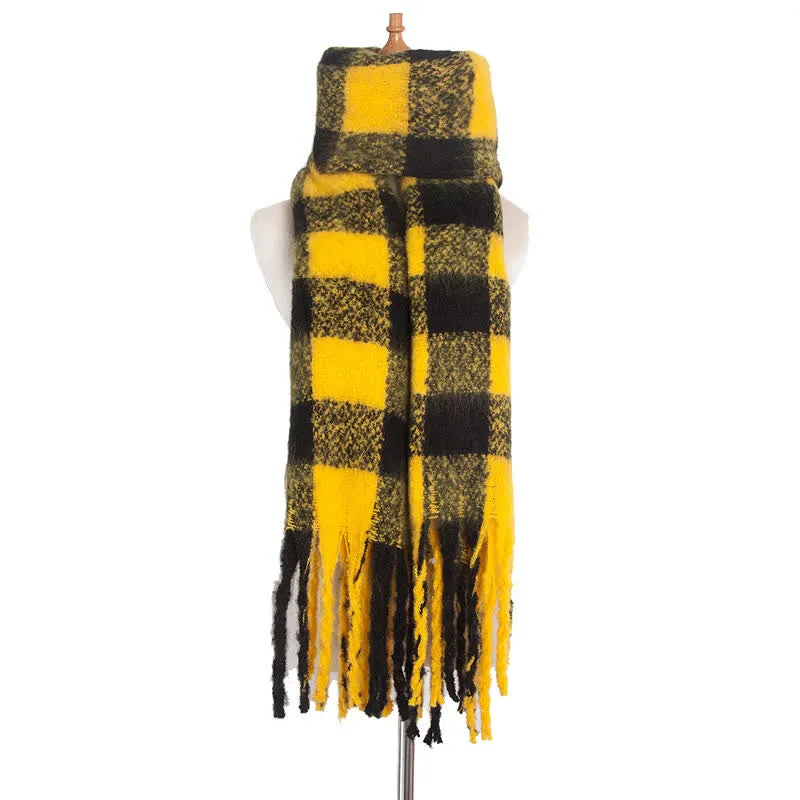 Unisex Oversized Color Block Tassels Roving Scarf