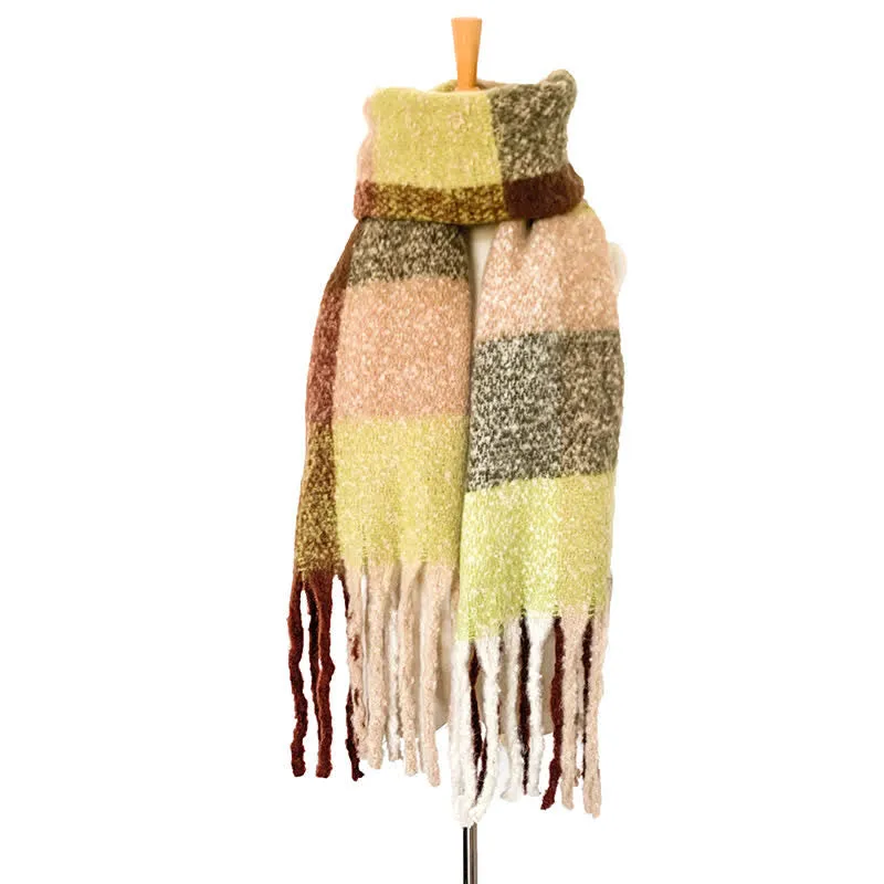 Unisex Oversized Color Block Tassels Roving Scarf