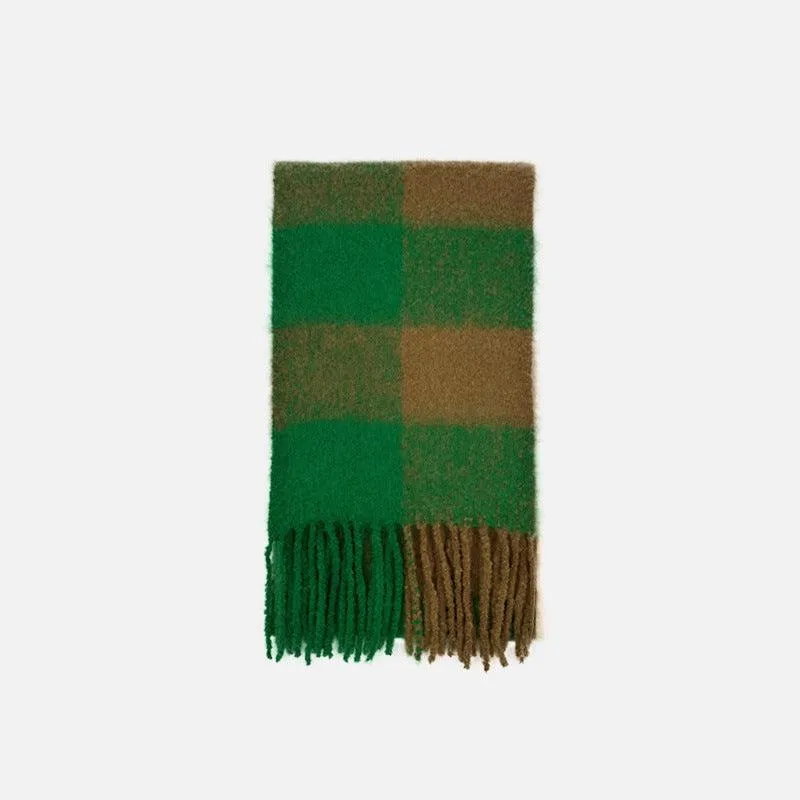 Vintage AC Plaids Tassel Wool Blend Soft Scarf YW041