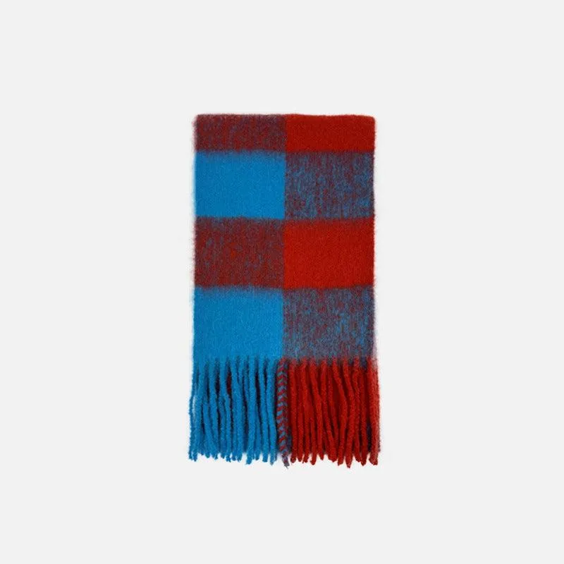 Vintage AC Plaids Tassel Wool Blend Soft Scarf YW041