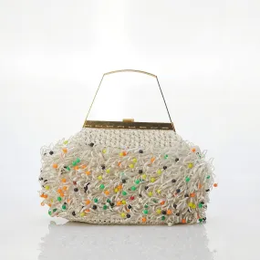 Vintage Beaded 1960's White Handbag