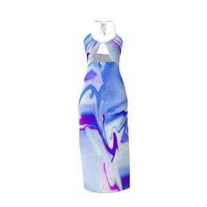 Water Color Women's Tied Backless Cut-out Bodycon Dress