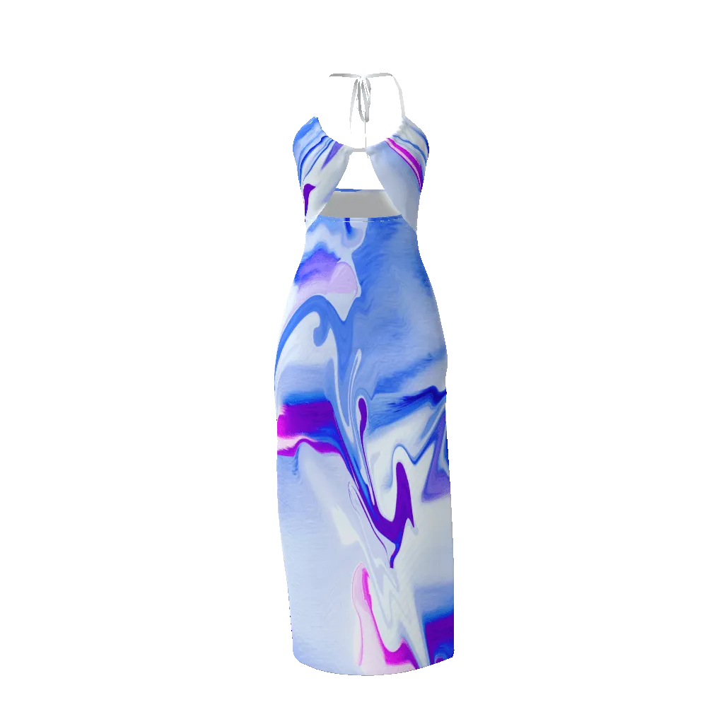 Water Color Women's Tied Backless Cut-out Bodycon Dress