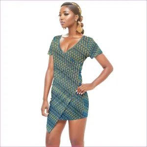 Weaved Short Sleeve Asymmetric Mini Dress