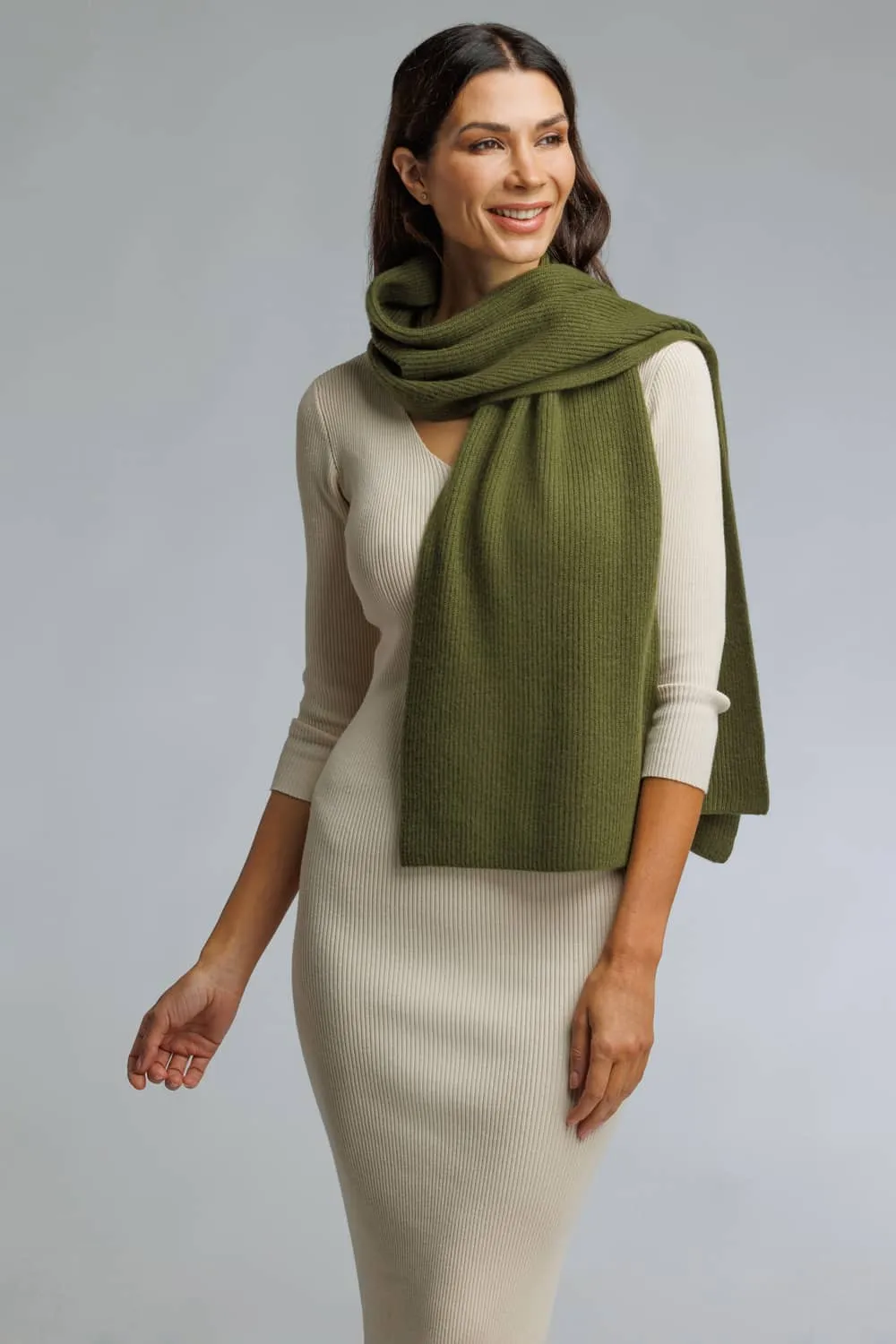 Women's 100% Pure Cashmere Ribbed Knit Scarf with Gift Box