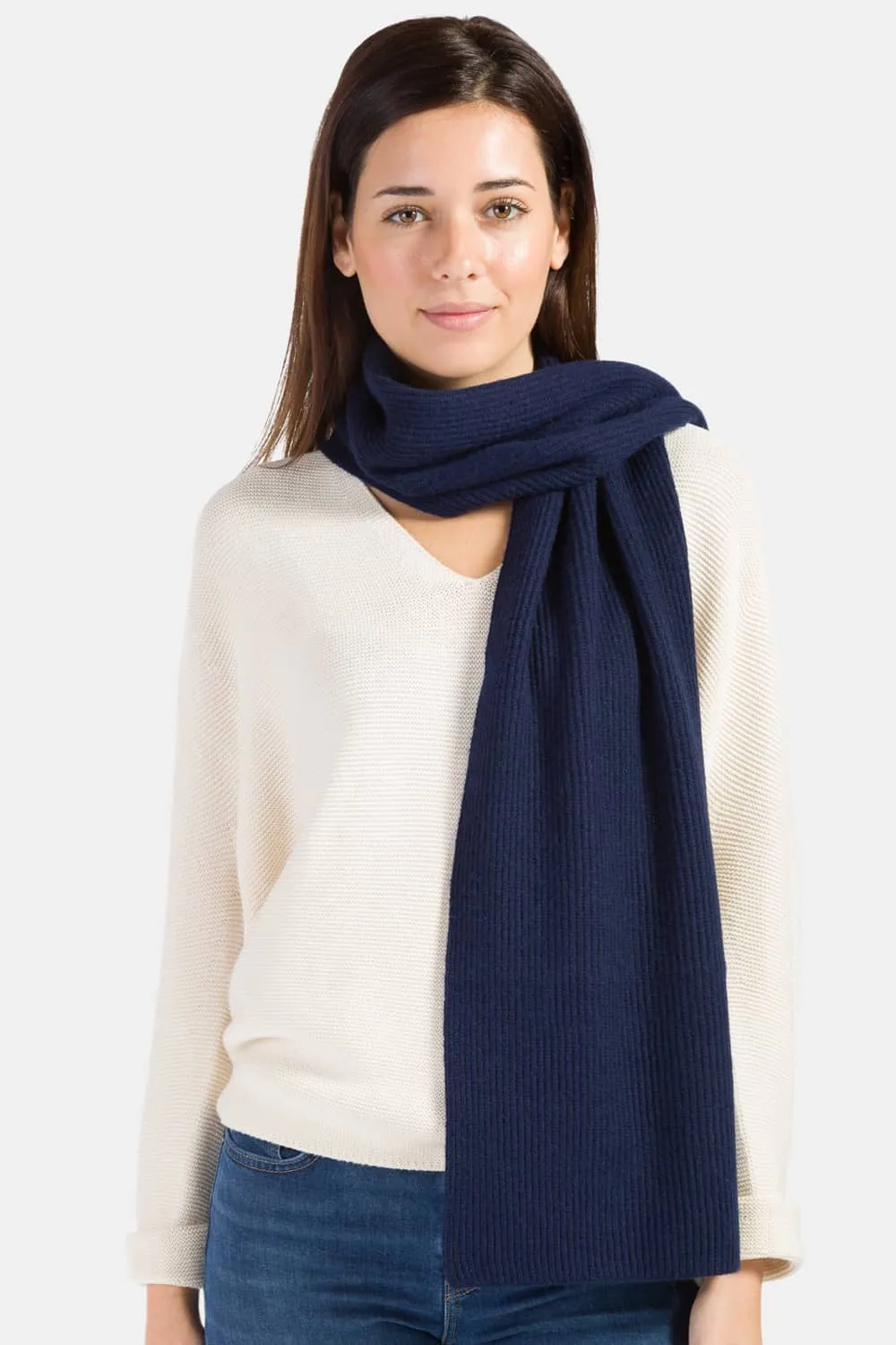 Women's 100% Pure Cashmere Ribbed Knit Scarf with Gift Box