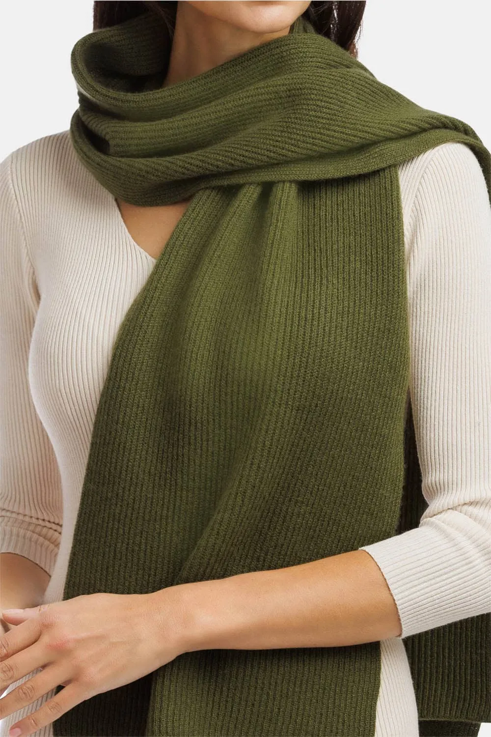 Women's 100% Pure Cashmere Ribbed Knit Scarf with Gift Box