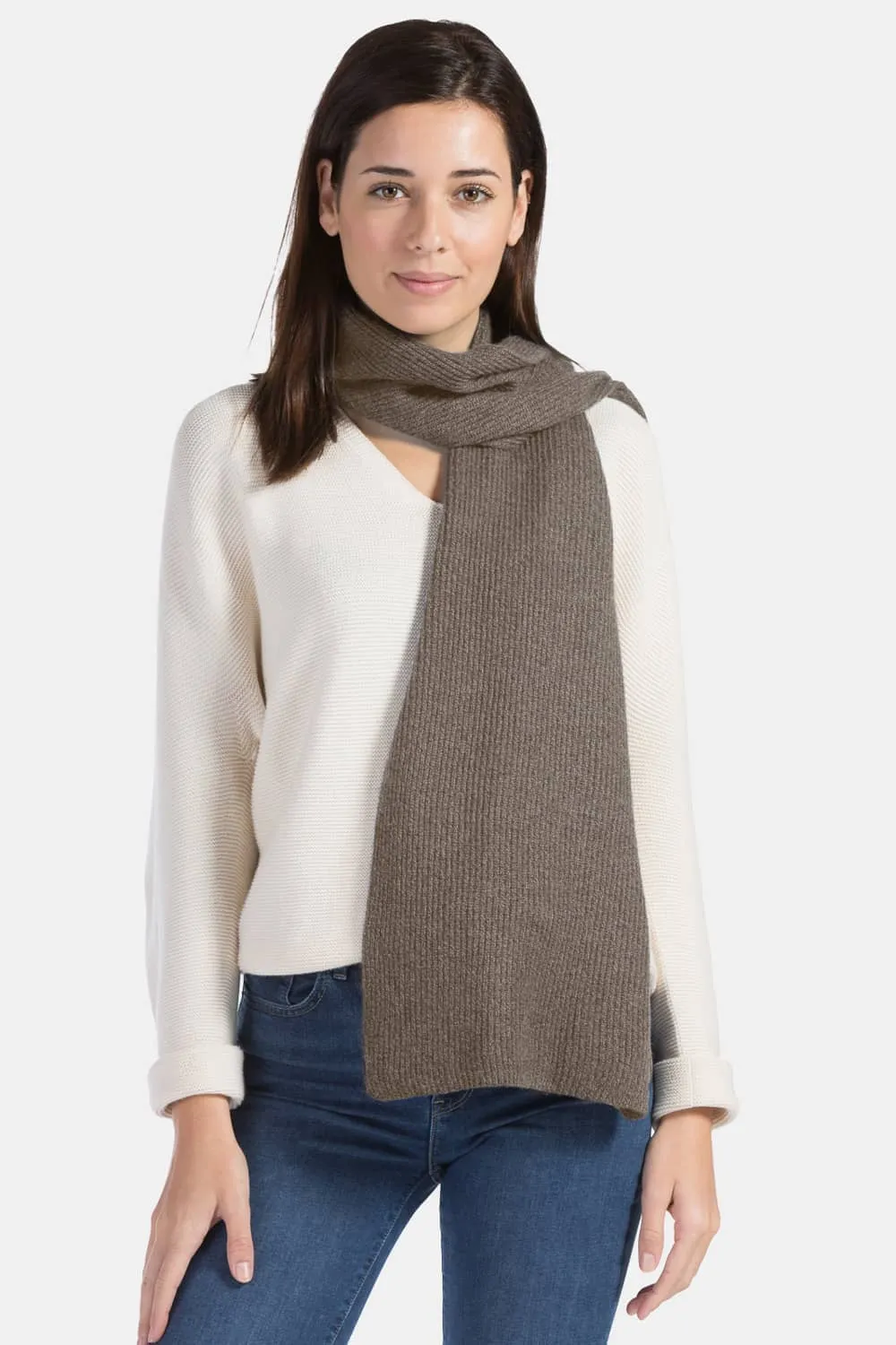 Women's 100% Pure Cashmere Ribbed Knit Scarf with Gift Box