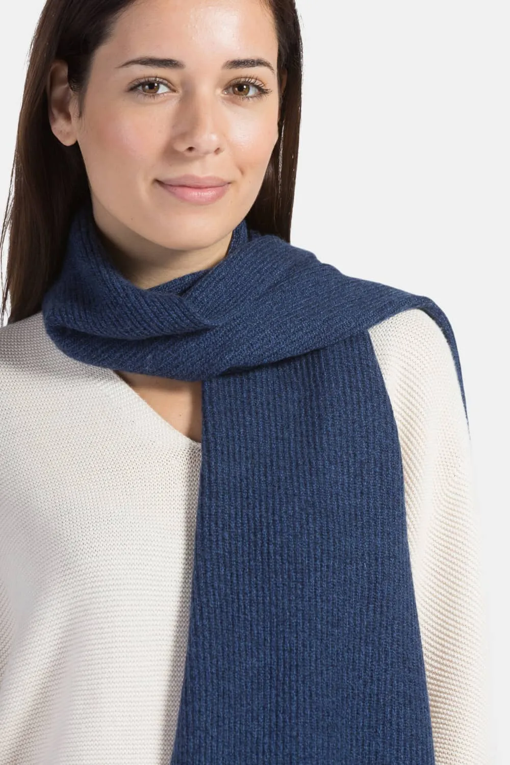 Women's 100% Pure Cashmere Ribbed Knit Scarf with Gift Box