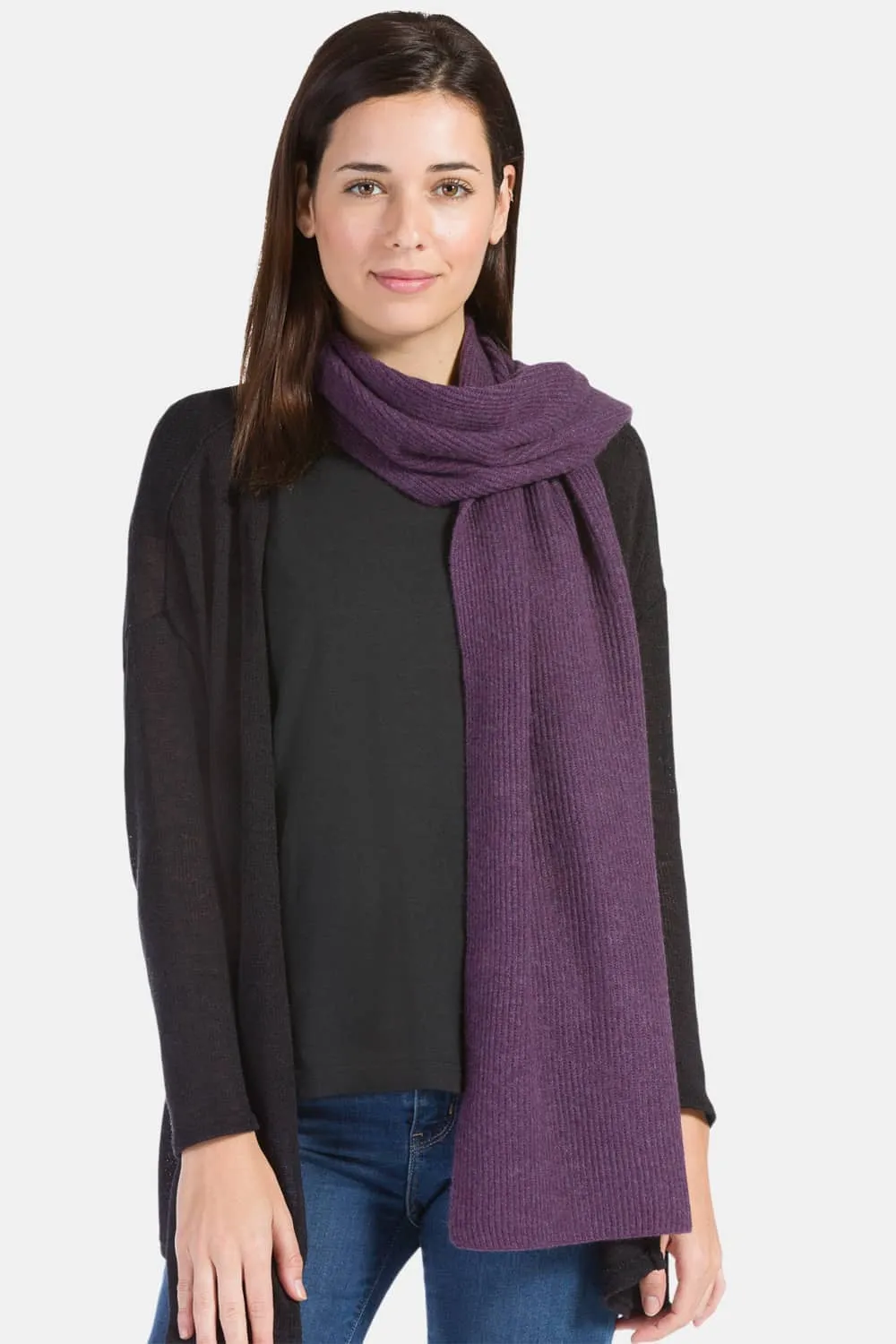 Women's 100% Pure Cashmere Ribbed Knit Scarf with Gift Box