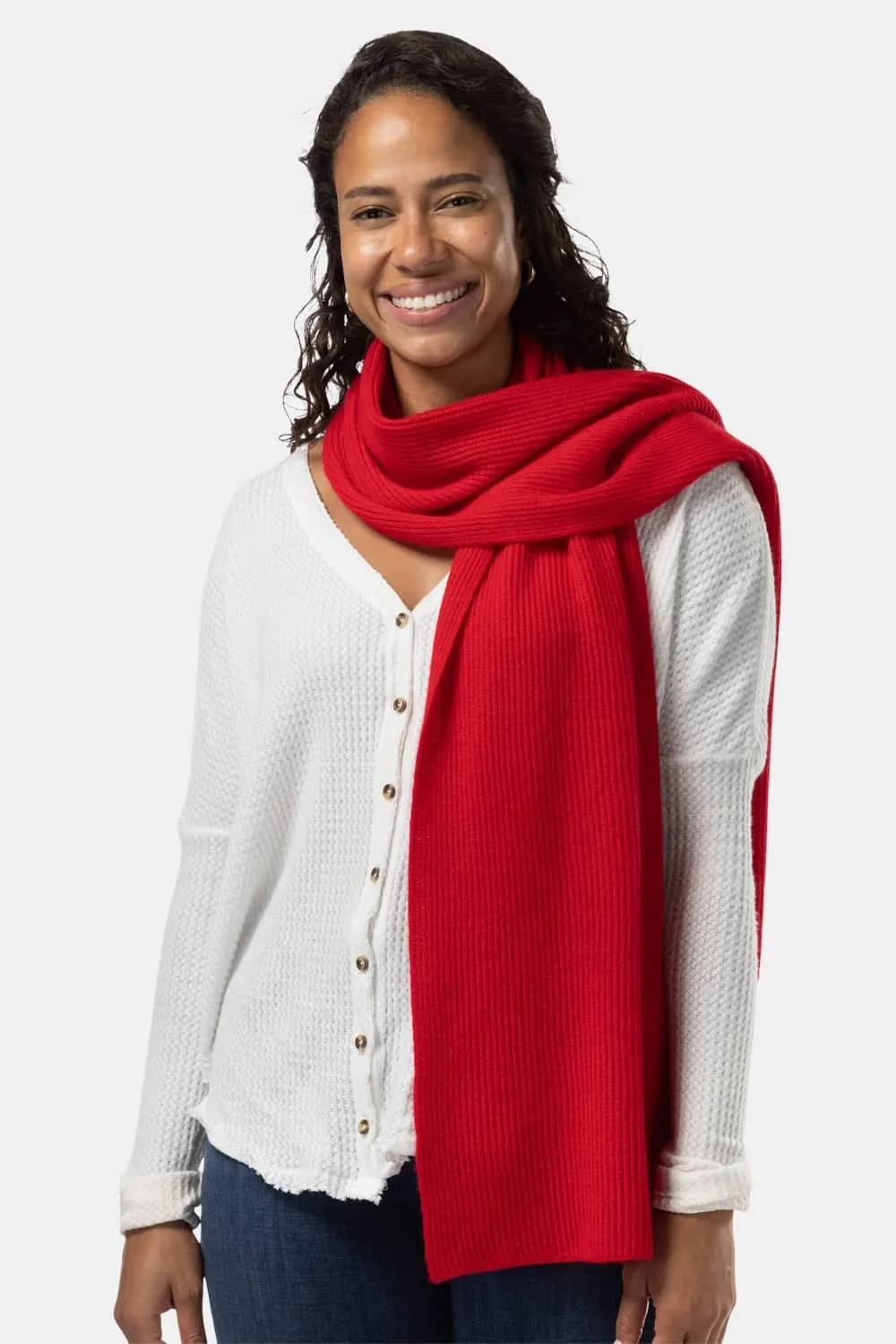 Women's 100% Pure Cashmere Ribbed Knit Scarf with Gift Box