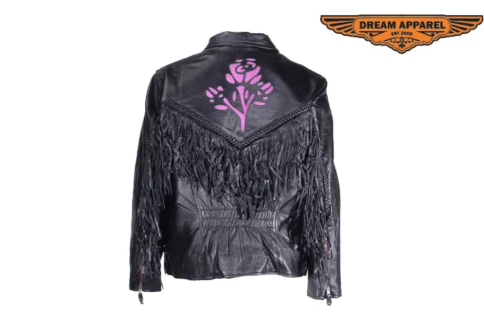 Womens Purple Rose Inlay Motorcycle Jacket